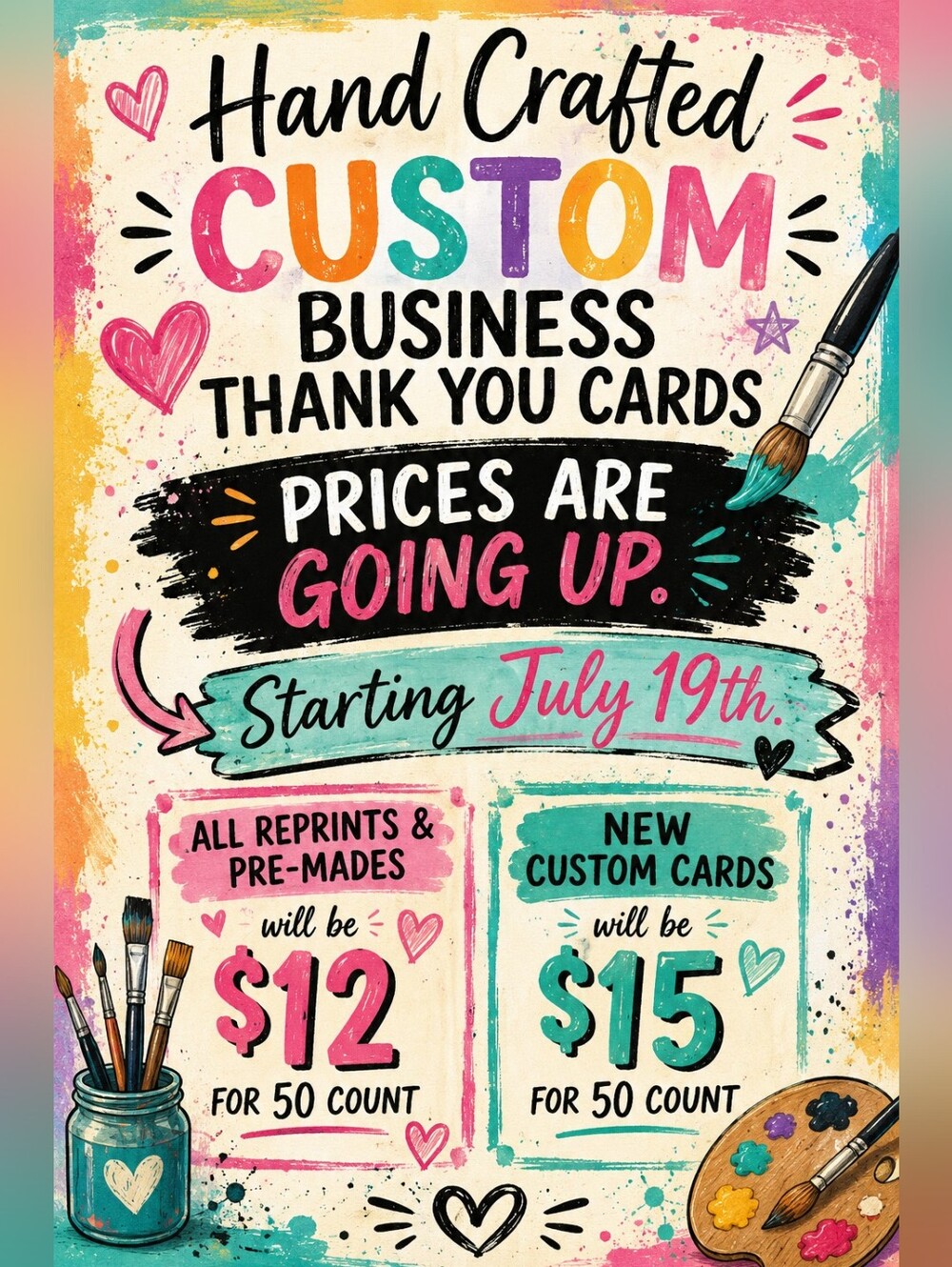 Request A Hand Crafted Custom Thank You Business Cards 50 Pack